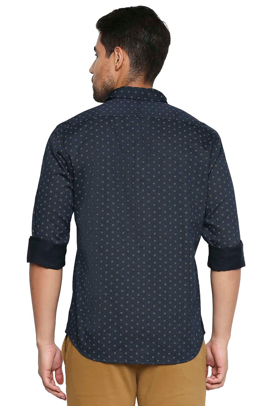 BASICS SLIM FIT NAVY IRIS PRINTED SHIRT