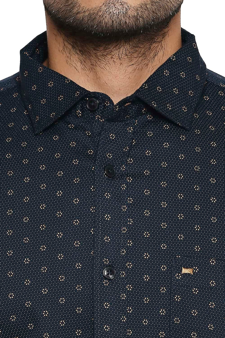 BASICS SLIM FIT NAVY IRIS PRINTED SHIRT