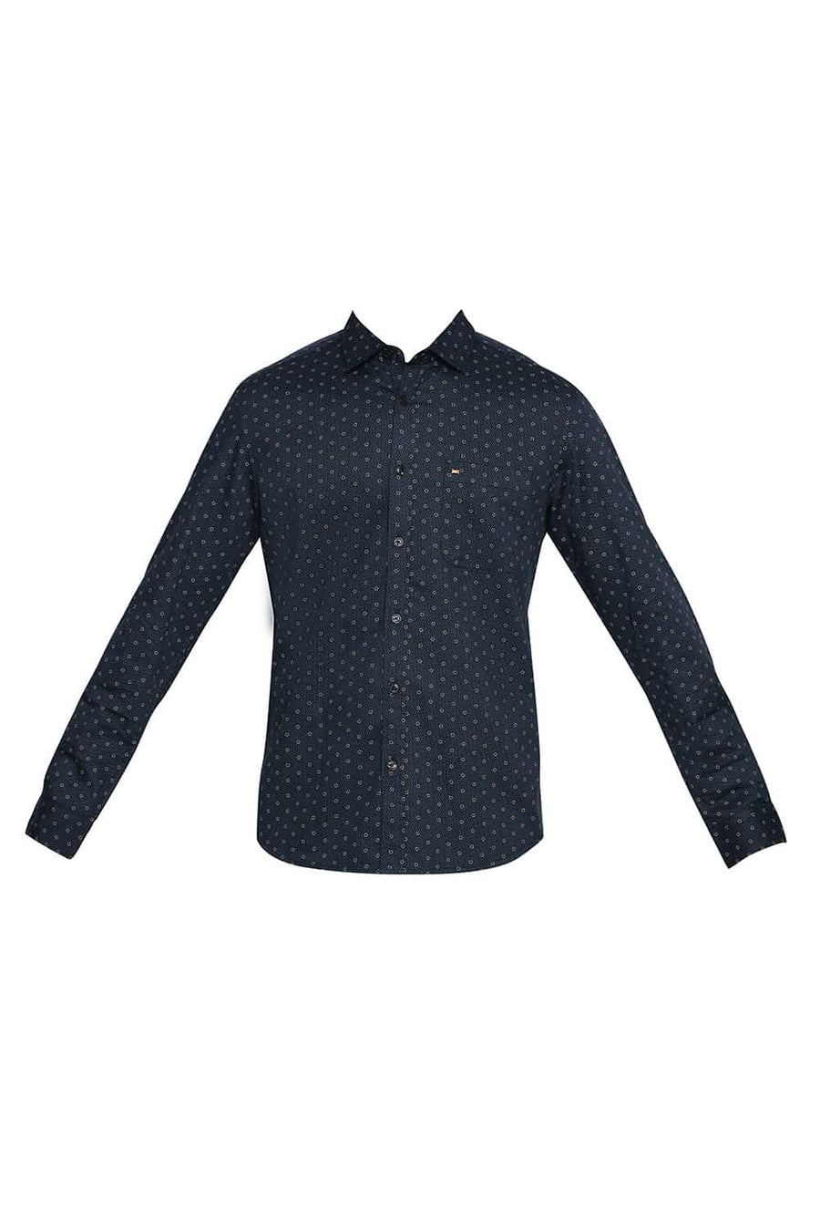 BASICS SLIM FIT NAVY IRIS PRINTED SHIRT