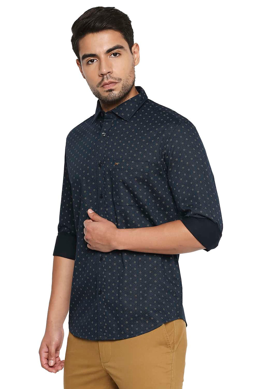 BASICS SLIM FIT NAVY IRIS PRINTED SHIRT