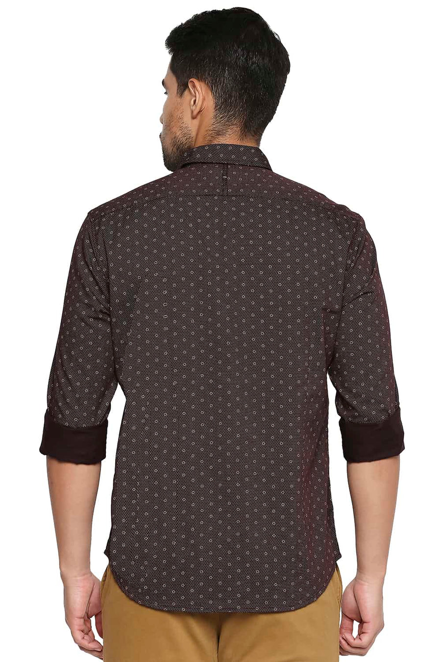 BASICS SLIM FIT CHOCOLATE BROWN PRINTED SHIRT