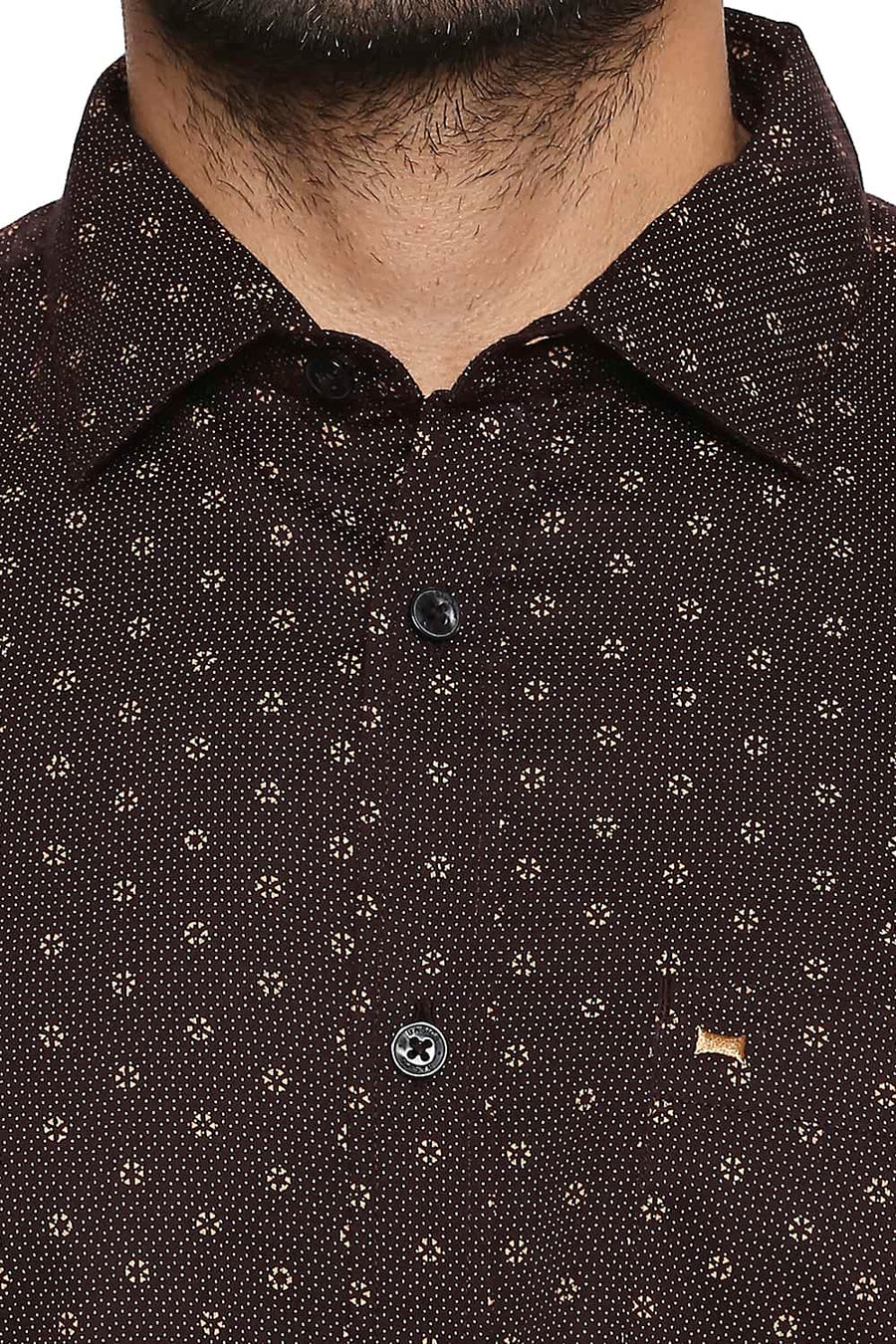BASICS SLIM FIT CHOCOLATE BROWN PRINTED SHIRT
