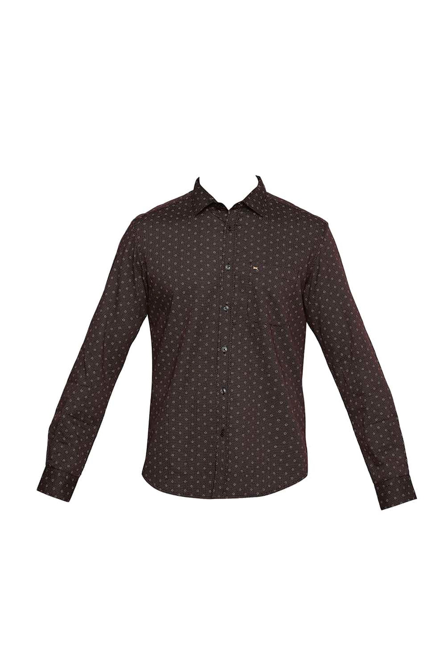 BASICS SLIM FIT CHOCOLATE BROWN PRINTED SHIRT