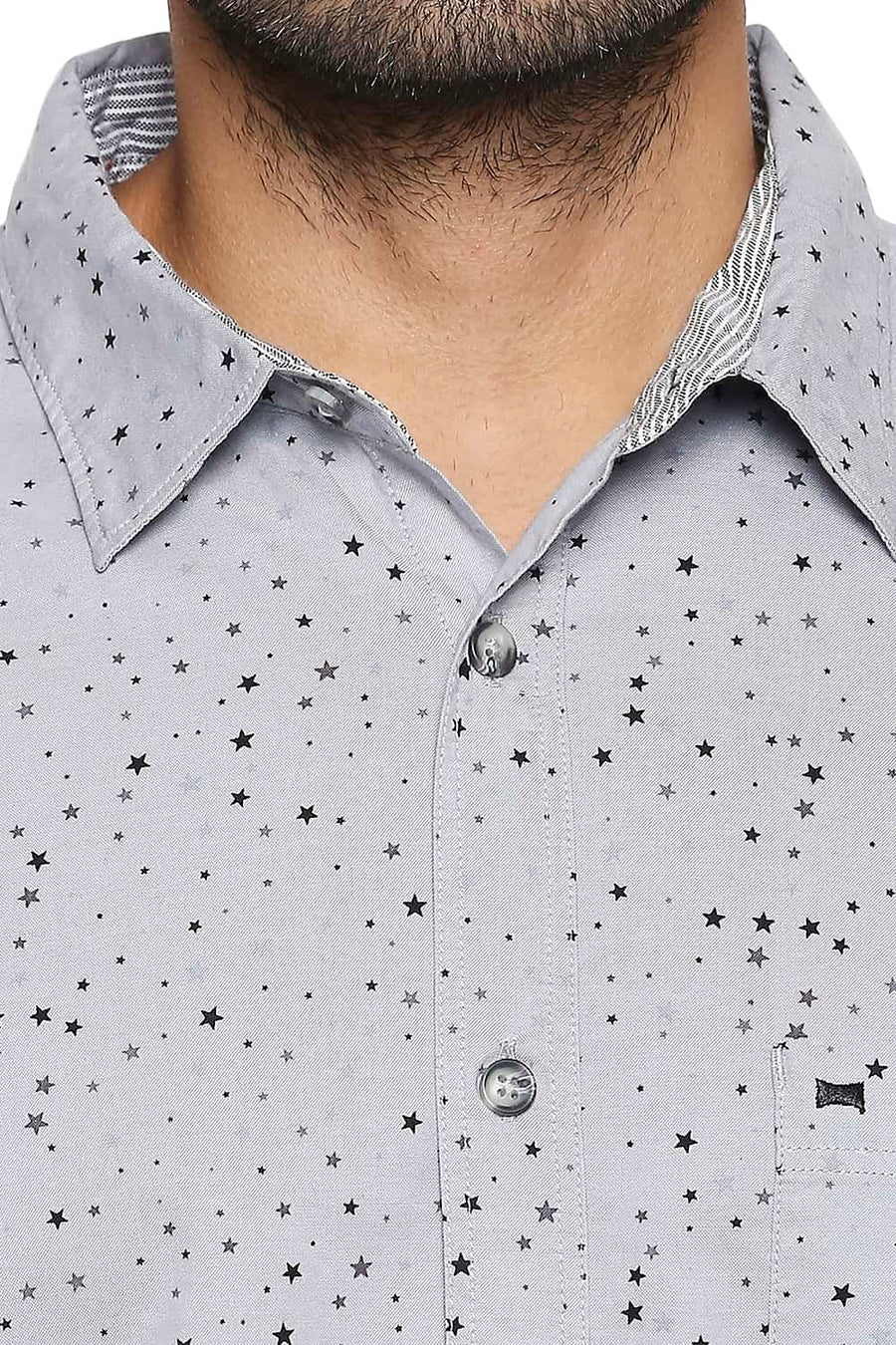 BASICS SLIM FIT HIGH RISE GREY PRINTED SHIRT