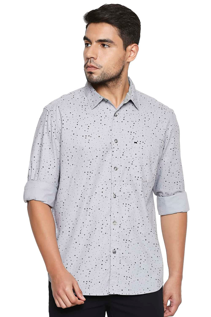 BASICS SLIM FIT HIGH RISE GREY PRINTED SHIRT