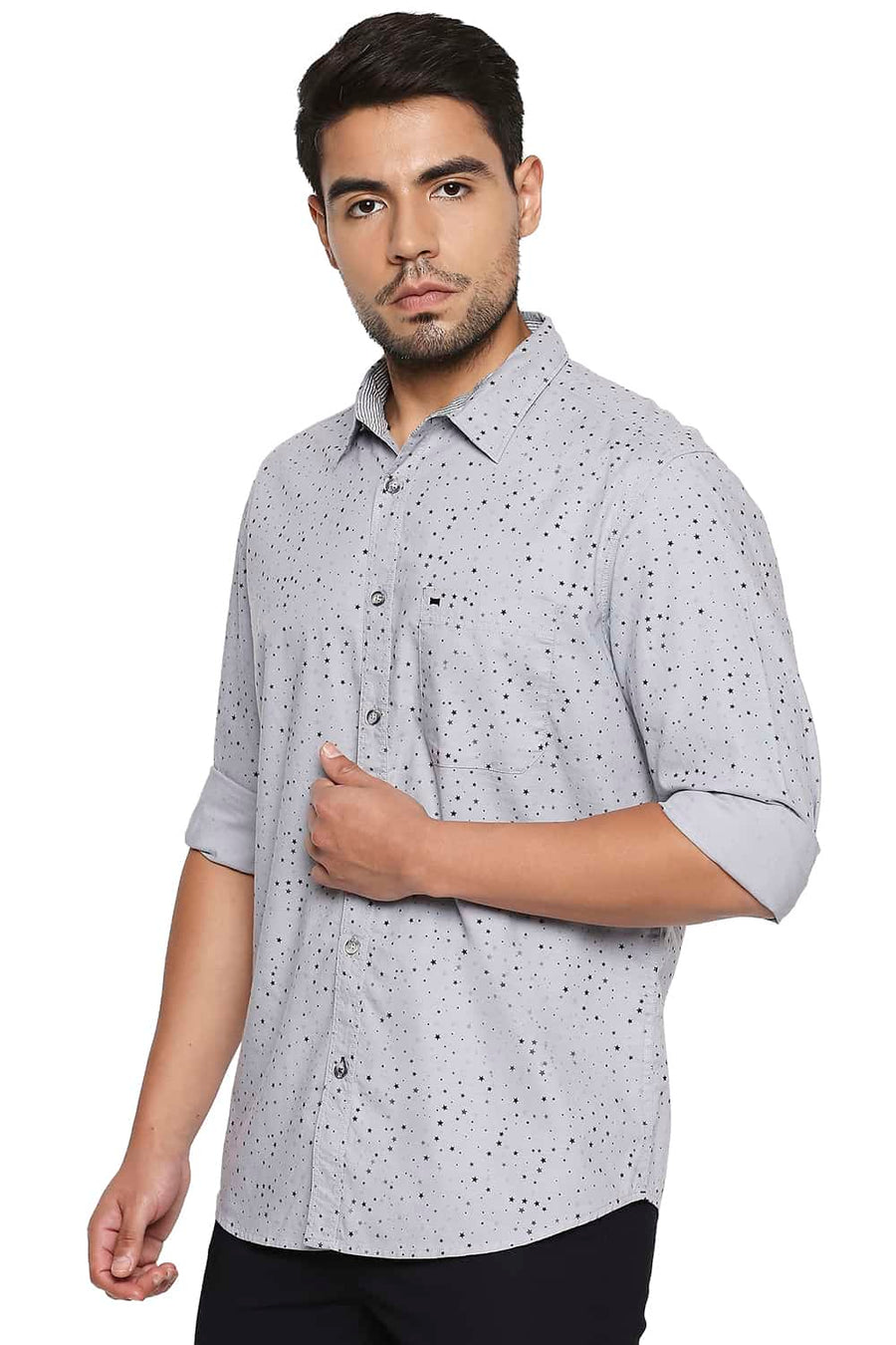 BASICS SLIM FIT HIGH RISE GREY PRINTED SHIRT