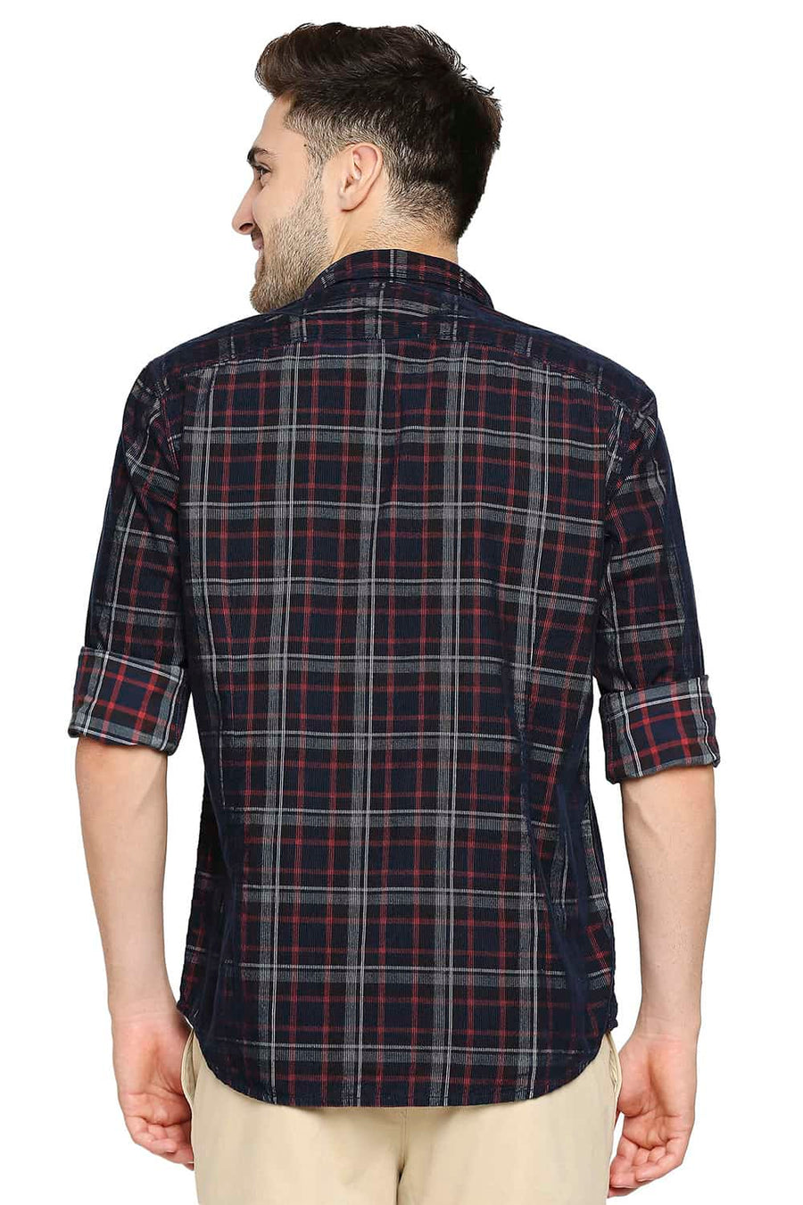 BASICS SLIM FIT COCOA BROWN CORDUROY CHECKS SHIRT