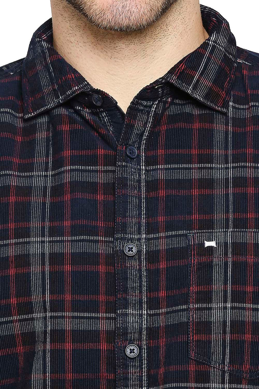 BASICS SLIM FIT COCOA BROWN CORDUROY CHECKS SHIRT