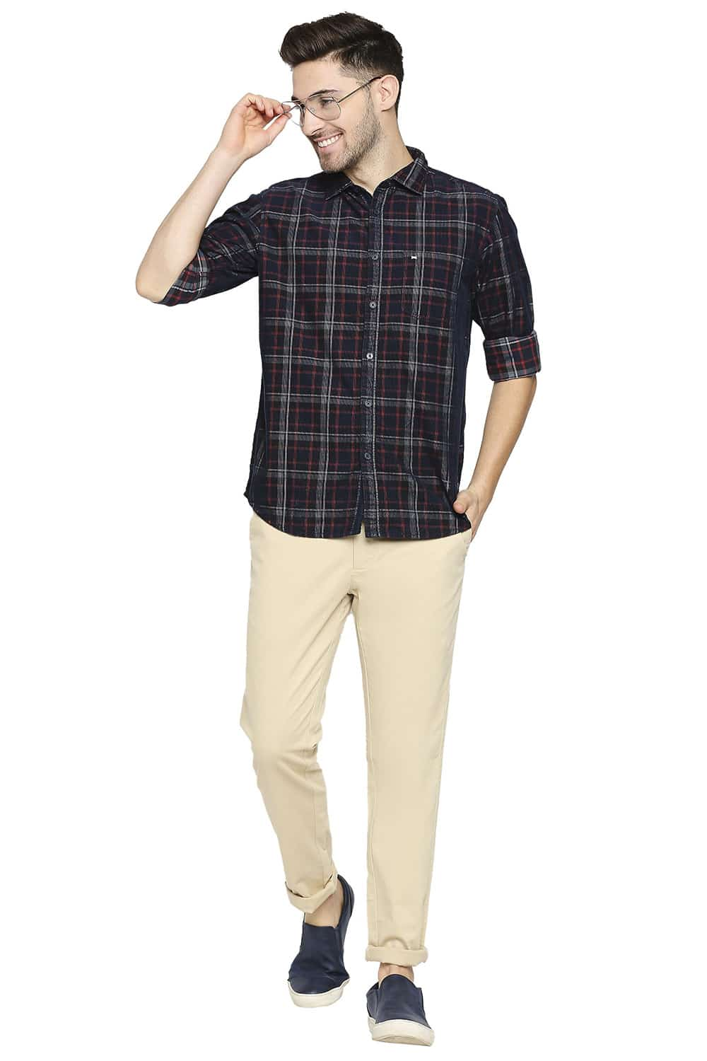 BASICS SLIM FIT CORDUROY CHECKS SHIRT