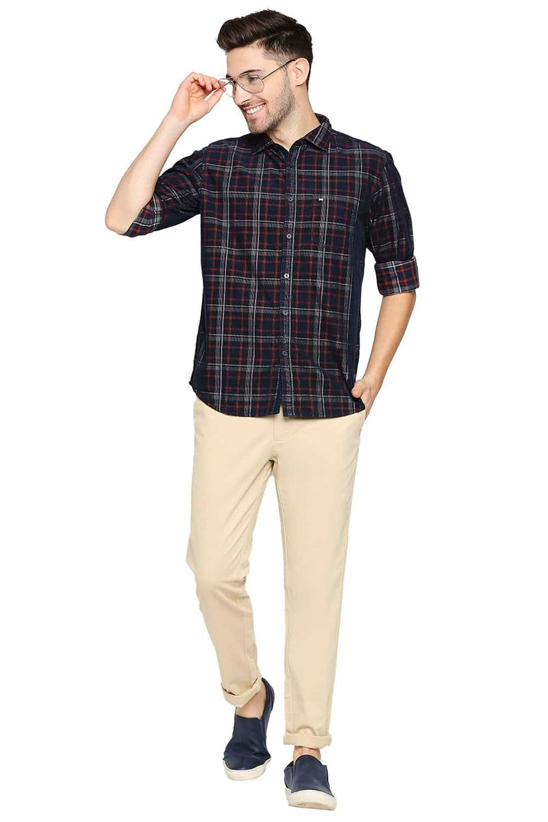 BASICS SLIM FIT CORDUROY CHECKS SHIRT