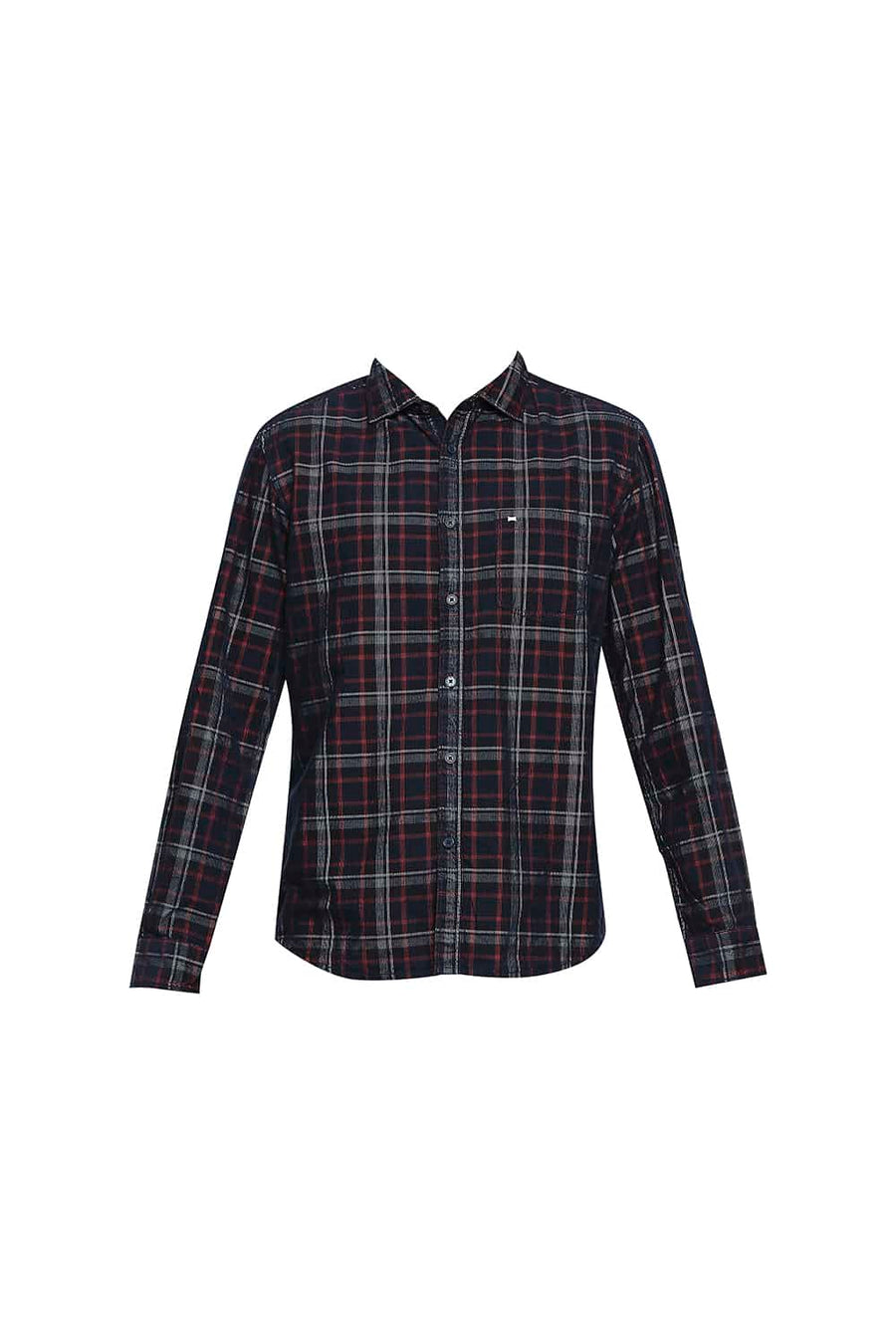 BASICS SLIM FIT COCOA BROWN CORDUROY CHECKS SHIRT