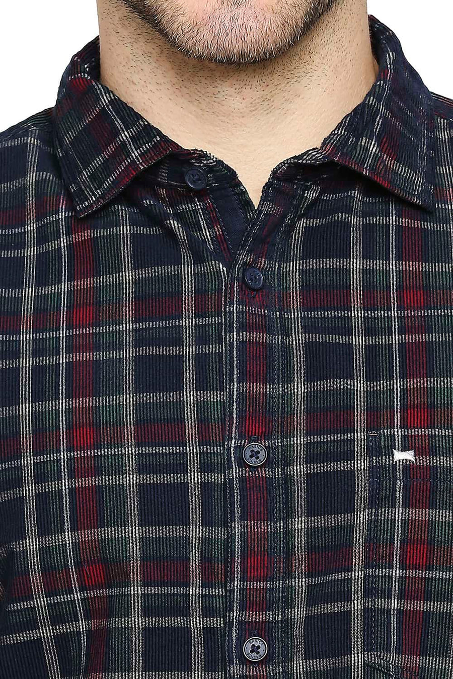 BASICS SLIM FIT ELM GREEN CORDUROY CHECKS SHIRT