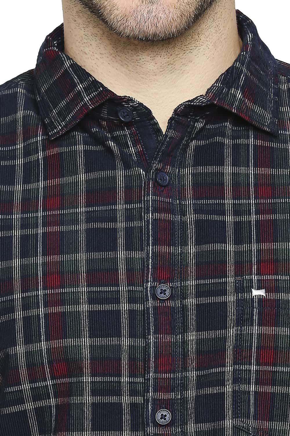 BASICS SLIM FIT CORDUROY CHECKS SHIRT