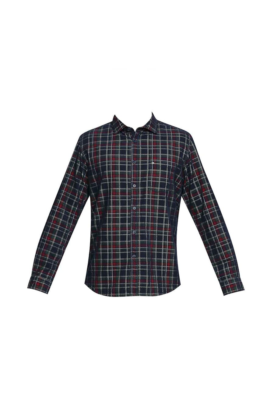 BASICS SLIM FIT ELM GREEN CORDUROY CHECKS SHIRT