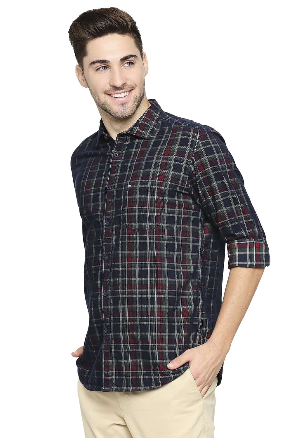 BASICS SLIM FIT CORDUROY CHECKS SHIRT