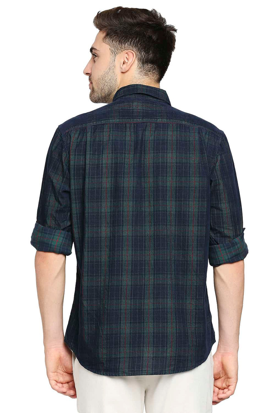 BASICS SLIM FIT FORSTY GREEN CORDUROY CHECKS SHIRT
