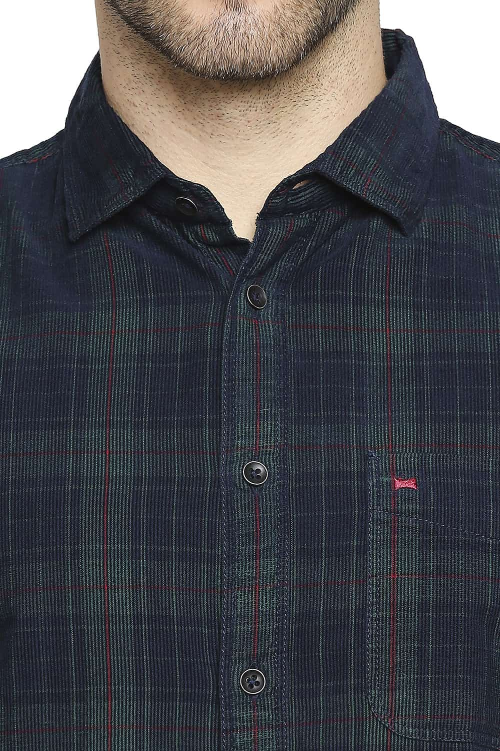 BASICS SLIM FIT CORDUROY CHECKS SHIRT