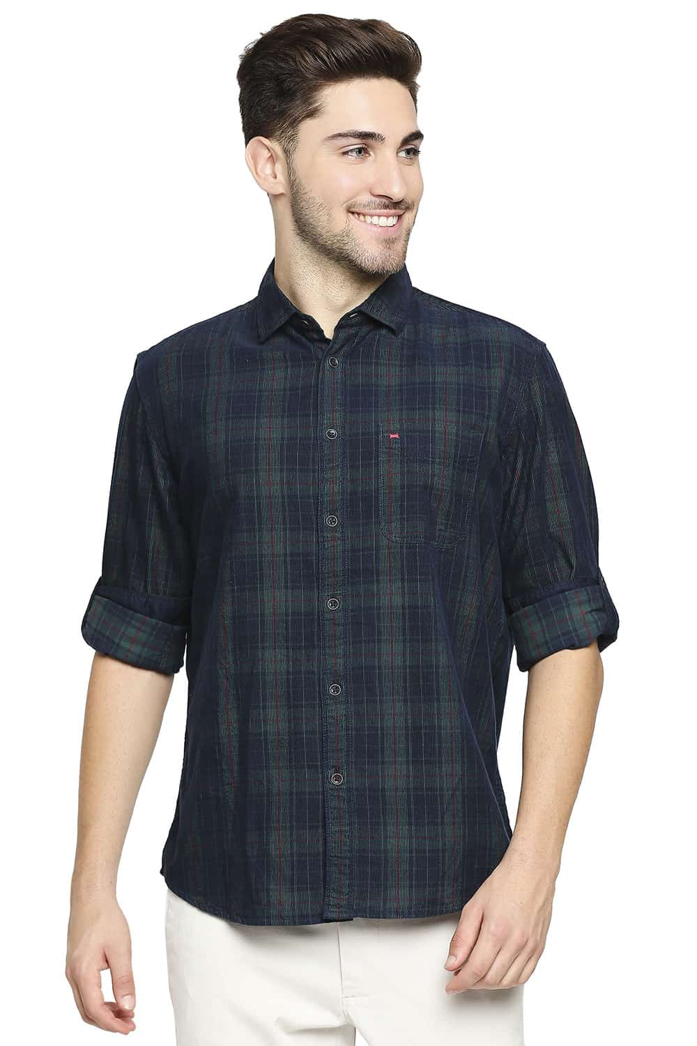 BASICS SLIM FIT CORDUROY CHECKS SHIRT