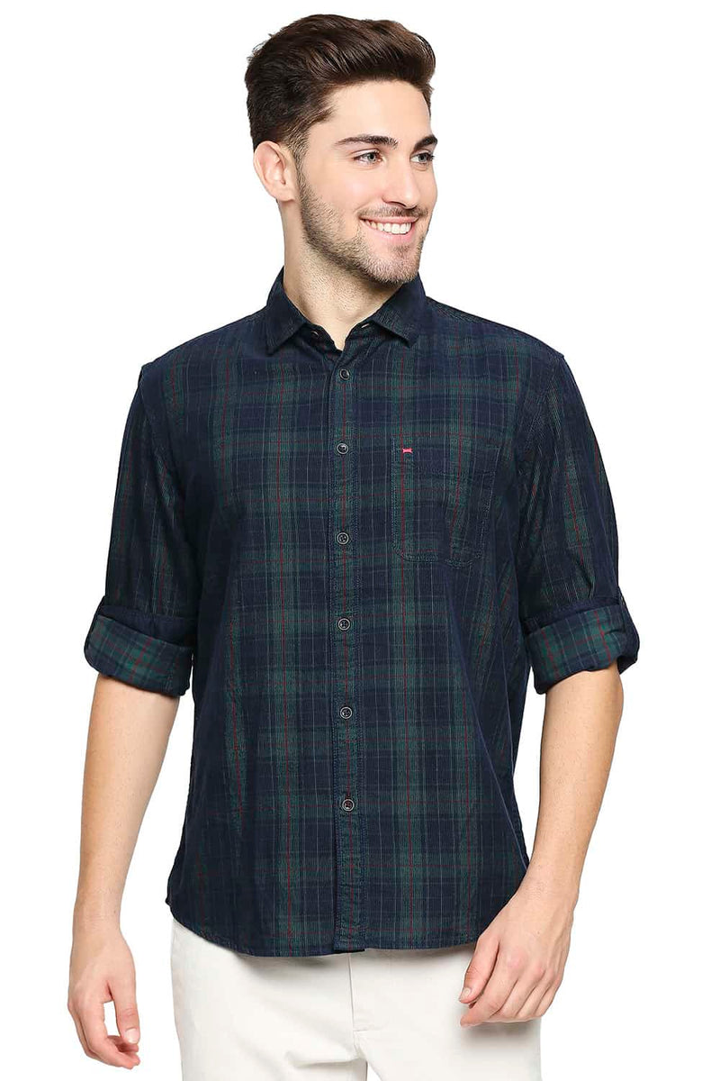 BASICS SLIM FIT CORDUROY CHECKS SHIRT