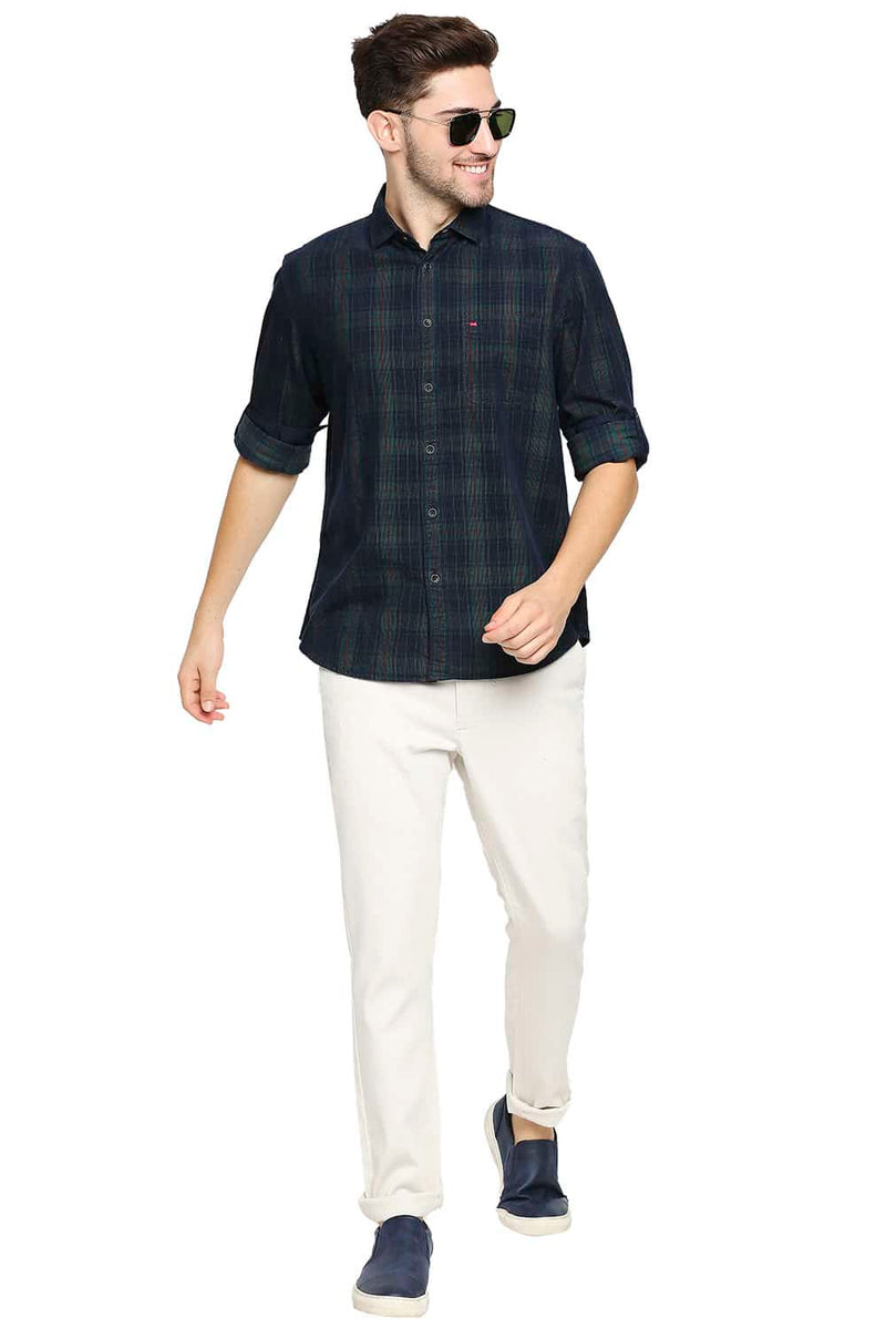 BASICS SLIM FIT CORDUROY CHECKS SHIRT