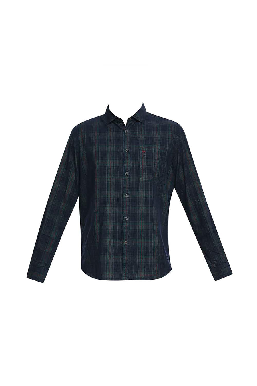BASICS SLIM FIT FORSTY GREEN CORDUROY CHECKS SHIRT
