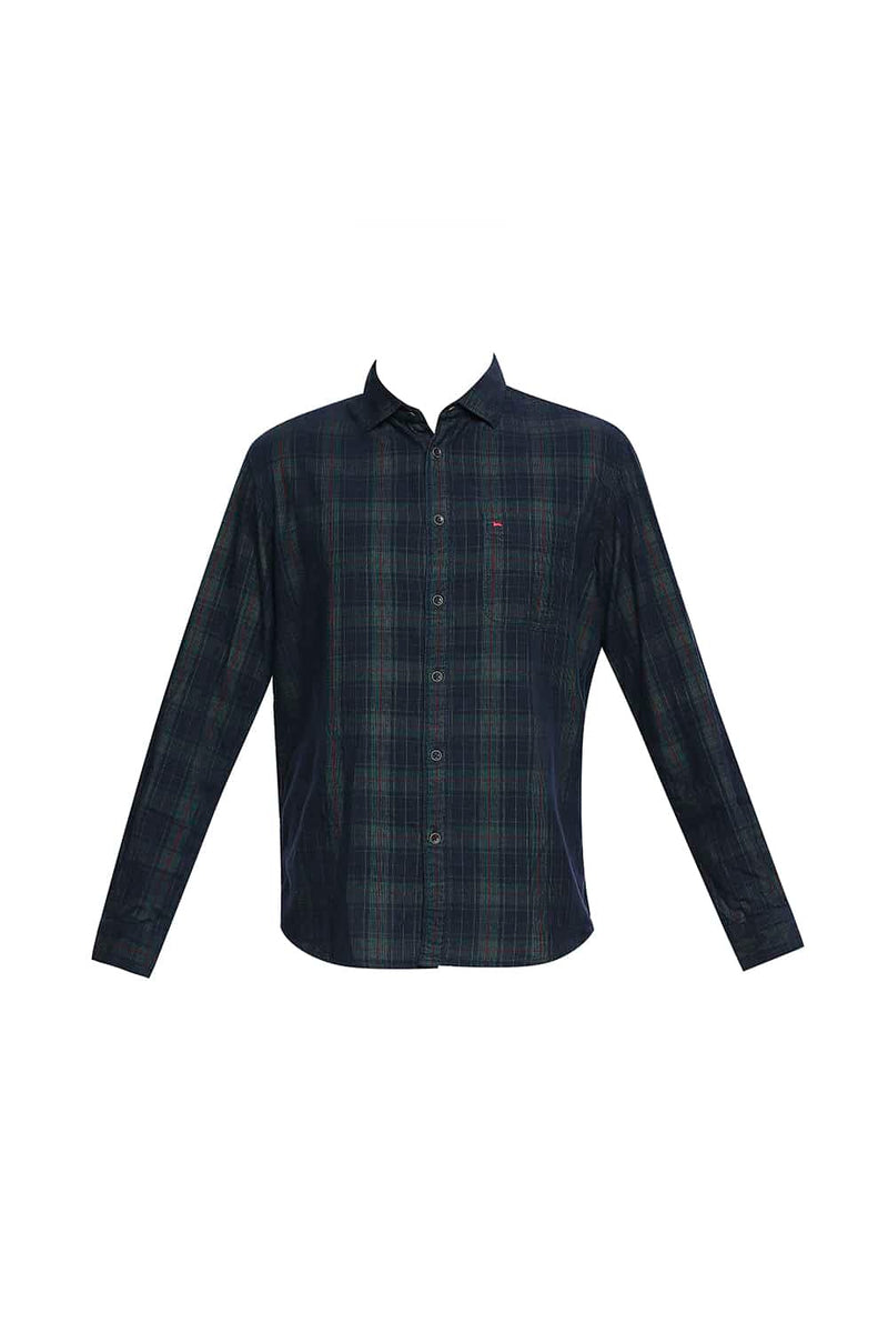 BASICS SLIM FIT CORDUROY CHECKS SHIRT