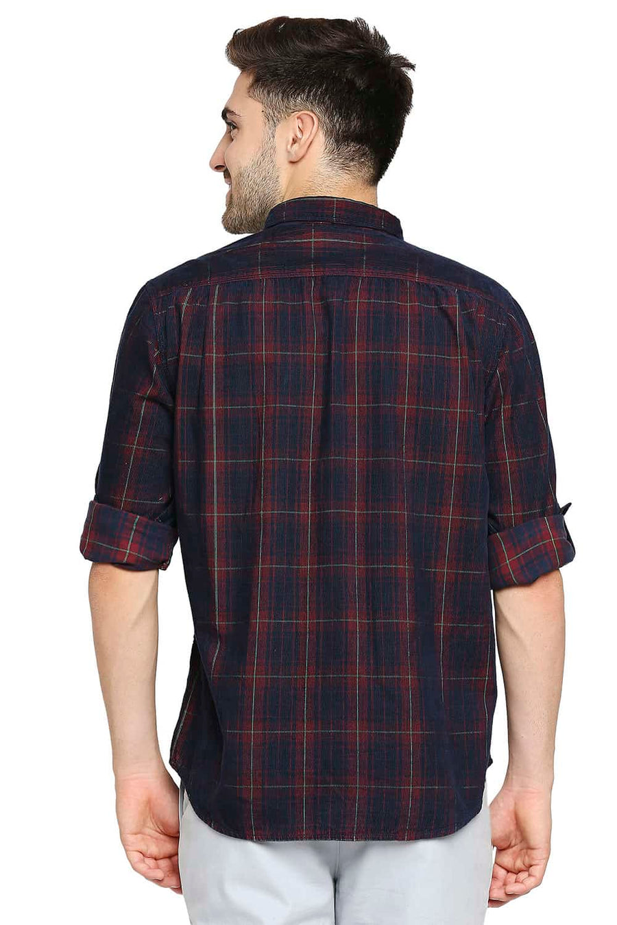 BASICS SLIM FIT JESTER RED CORDUROY CHECKS SHIRT