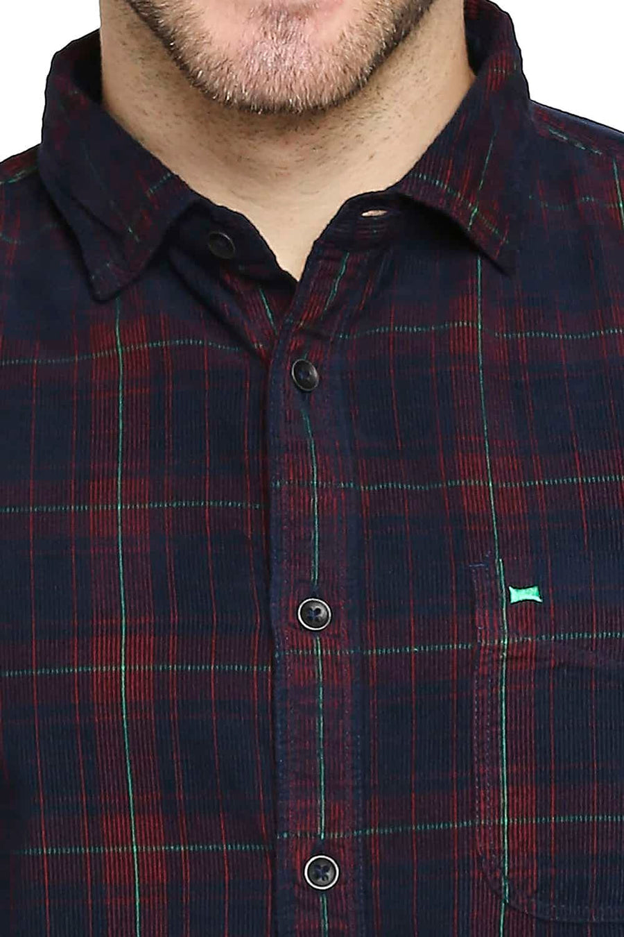 BASICS SLIM FIT JESTER RED CORDUROY CHECKS SHIRT