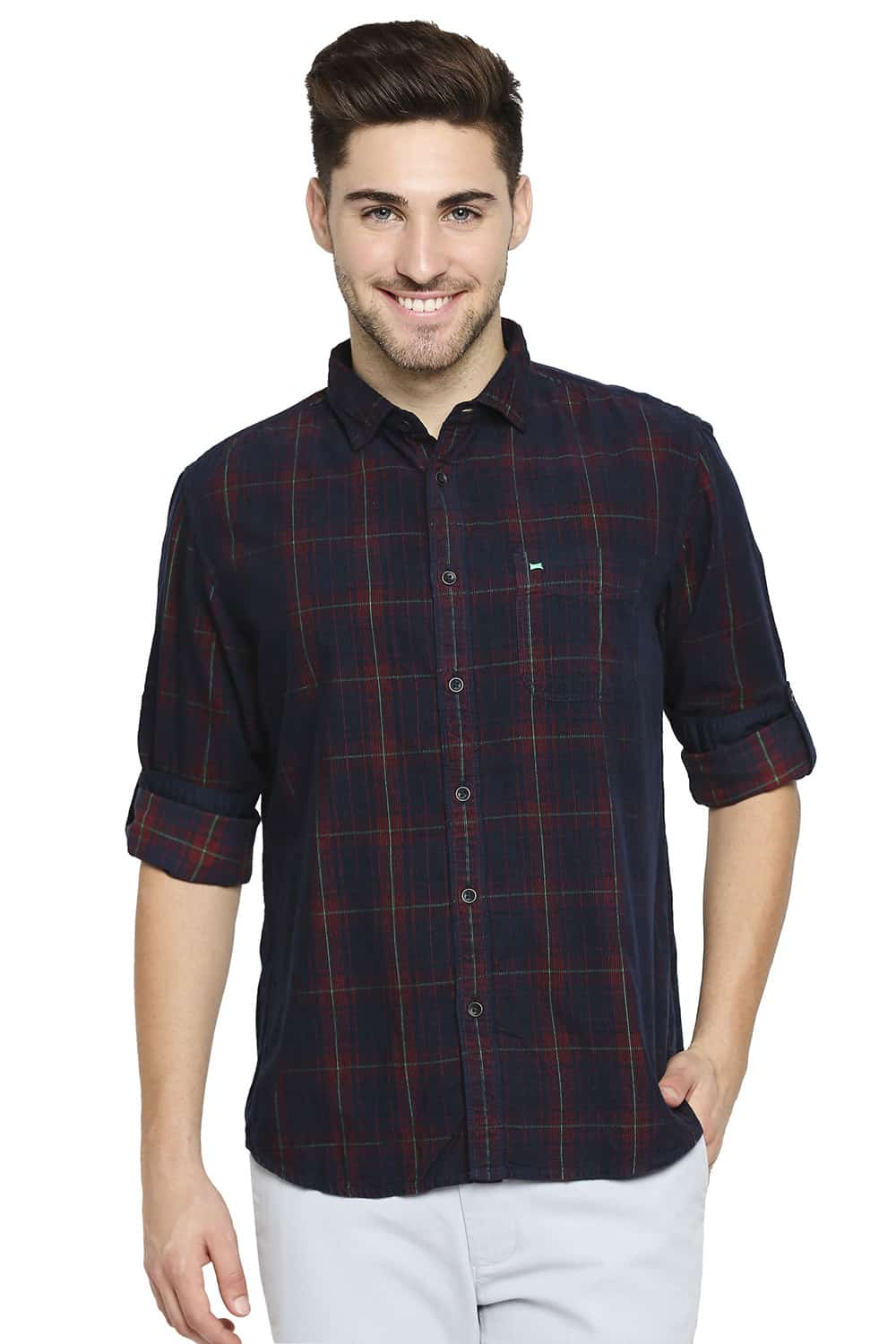 BASICS SLIM FIT CORDUROY CHECKS SHIRT