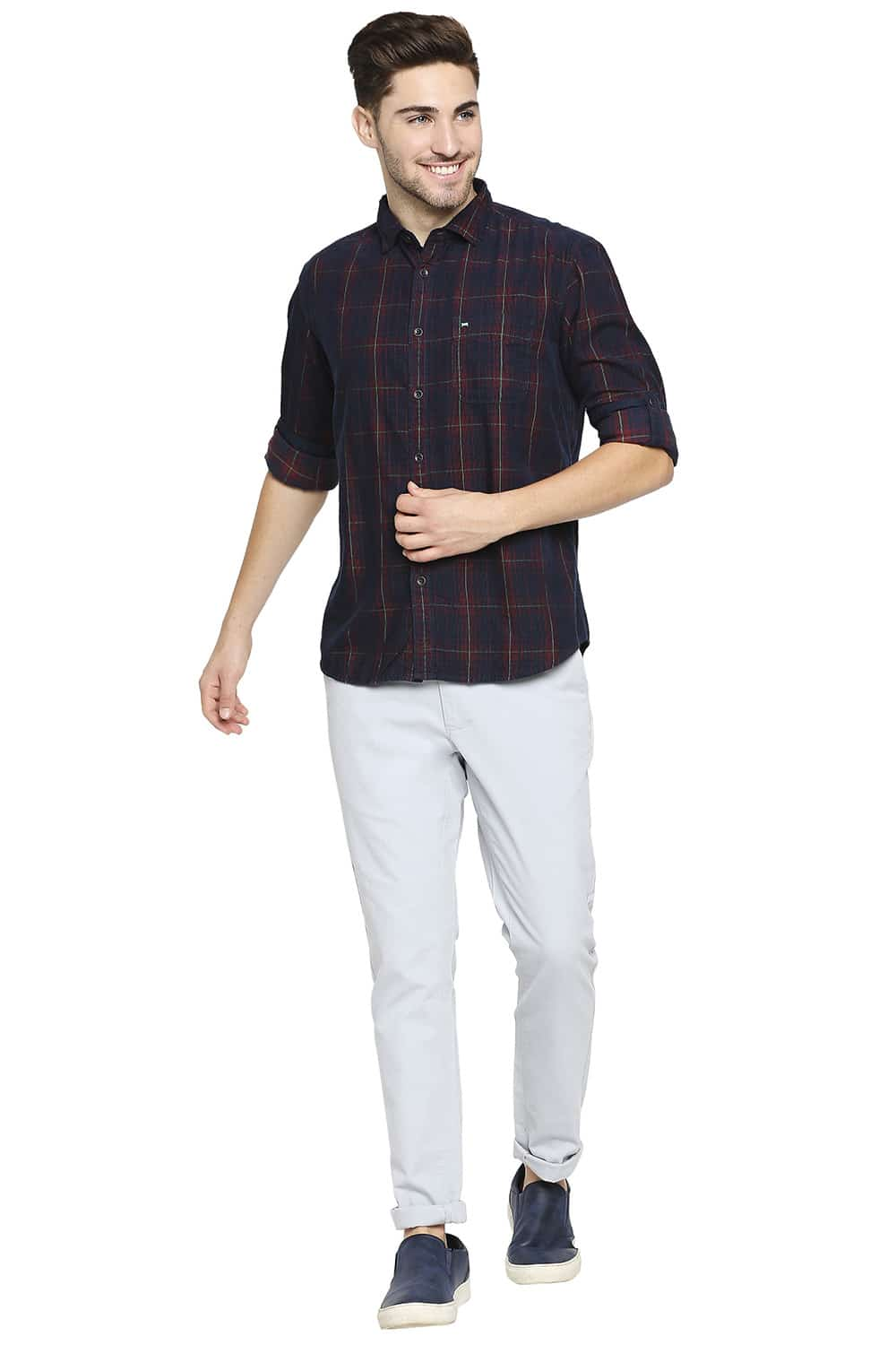 BASICS SLIM FIT CORDUROY CHECKS SHIRT