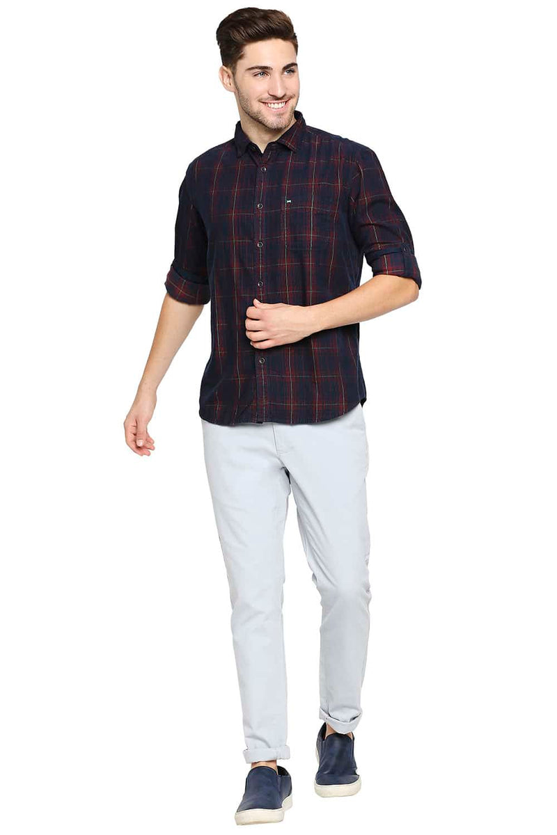 BASICS SLIM FIT CORDUROY CHECKS SHIRT