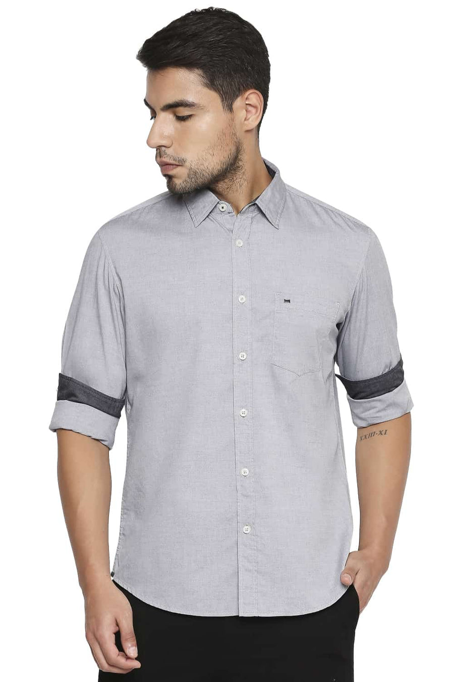 BASICS SLIM FIT NATURAL GREY OXFORD SHIRT