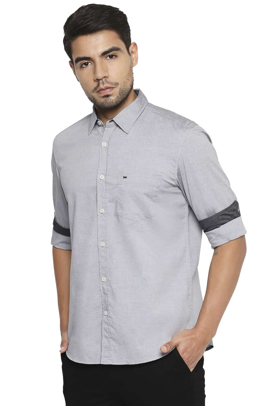 BASICS SLIM FIT NATURAL GREY OXFORD SHIRT