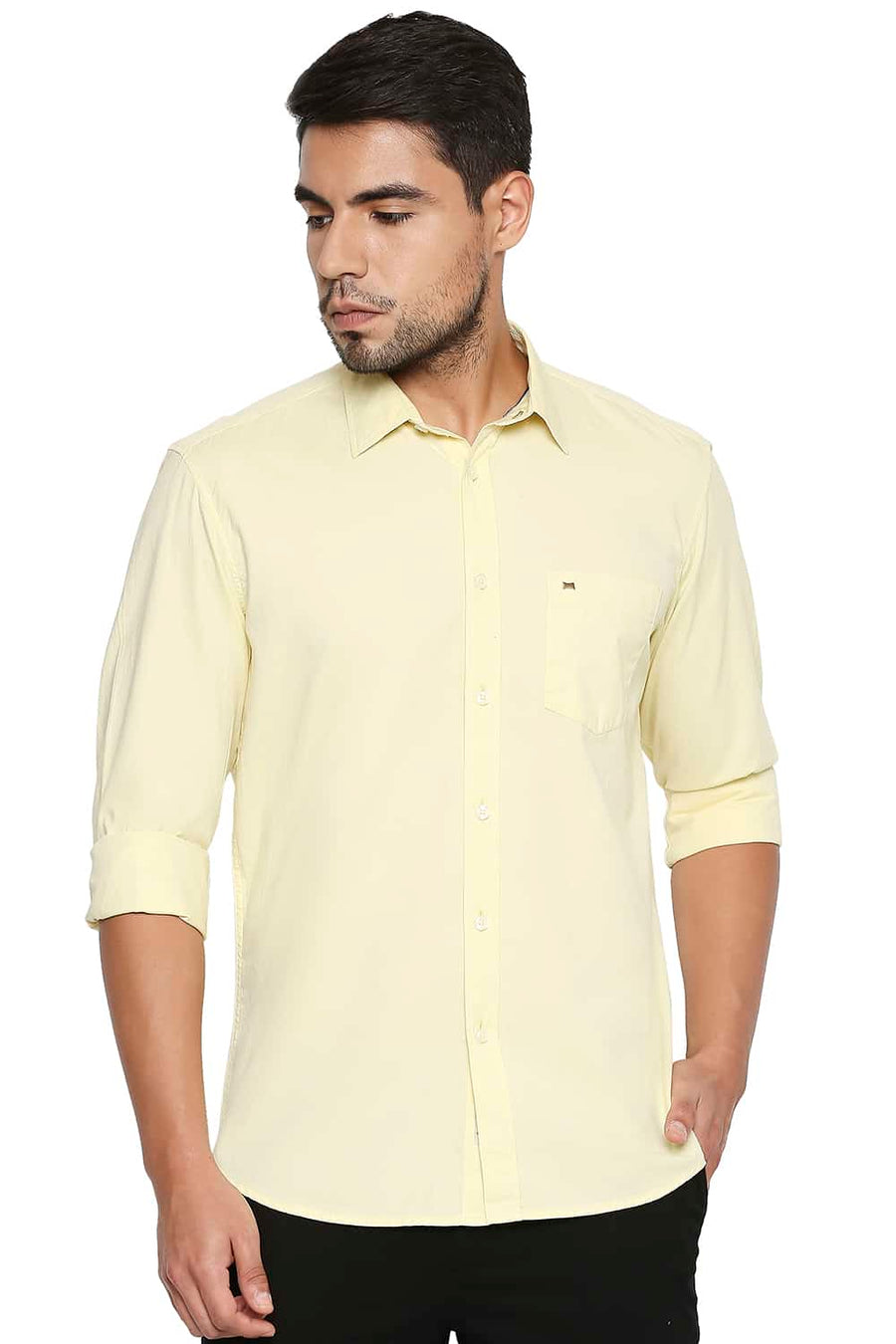 BASICS SLIM FIT YELLOW CREAM OXFORD SHIRT