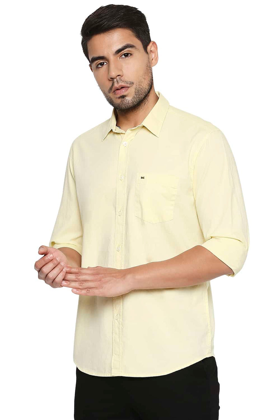 BASICS SLIM FIT YELLOW CREAM OXFORD SHIRT
