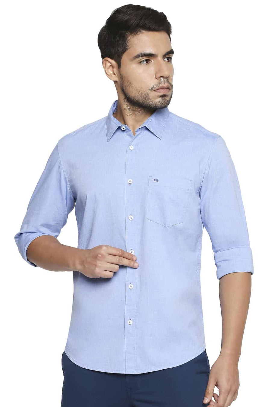 BASICS SLIM FIT LICHEN BLUE OXFORD SHIRT