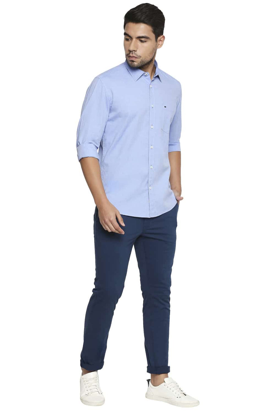 BASICS SLIM FIT LICHEN BLUE OXFORD SHIRT