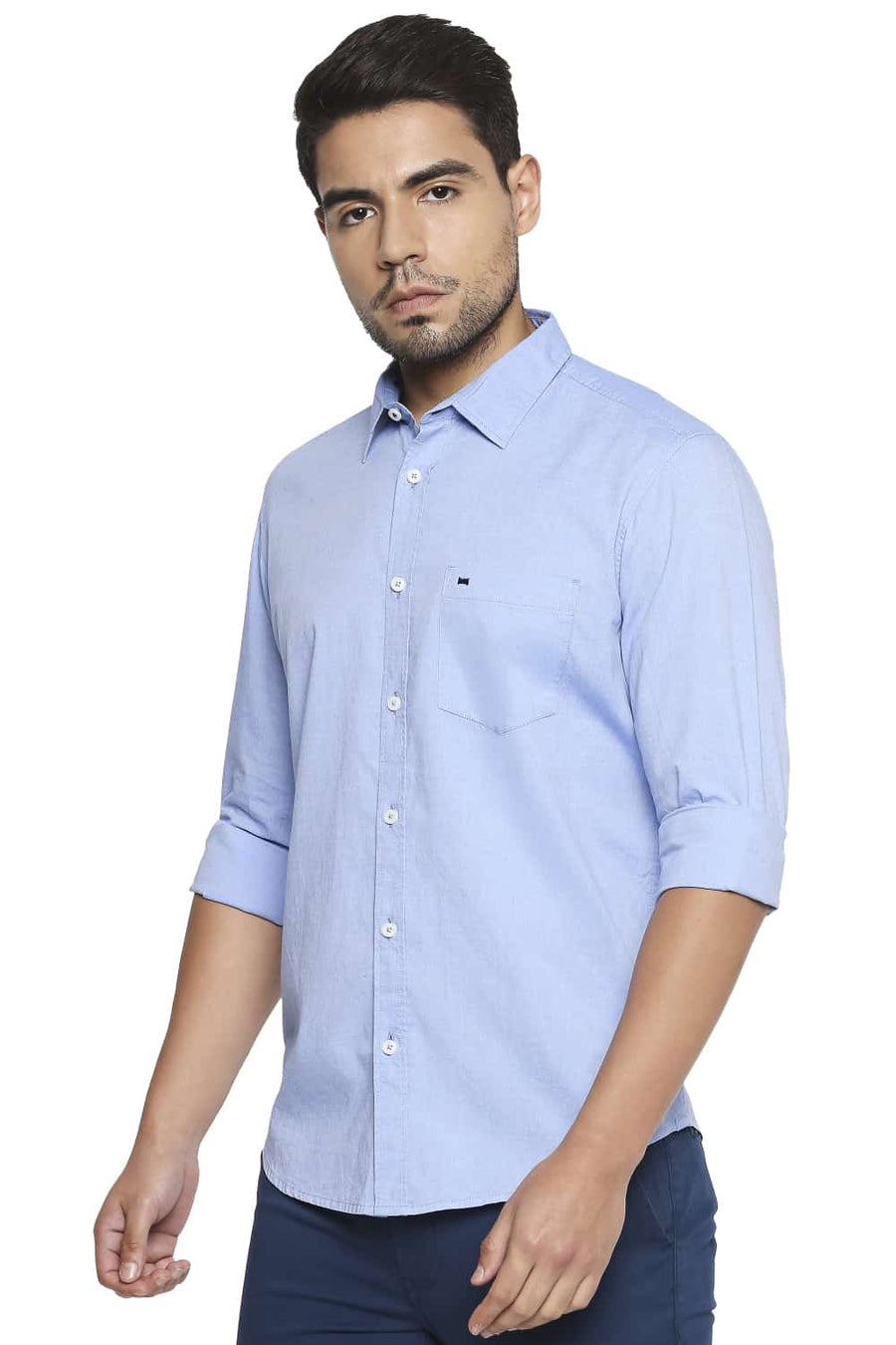 BASICS SLIM FIT LICHEN BLUE OXFORD SHIRT