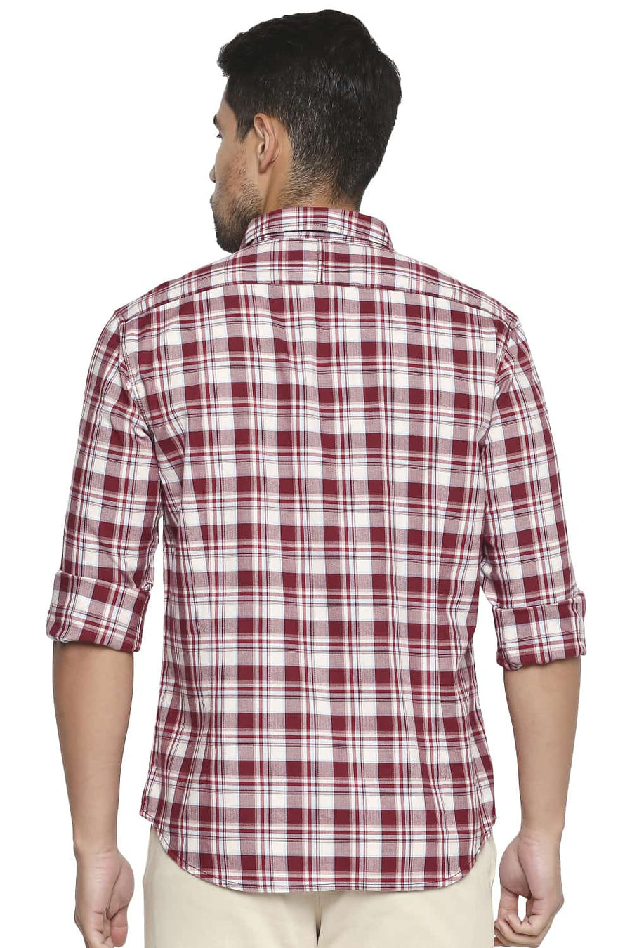 BASICS SLIM FIT RUMBA RED CHECKS SHIRT