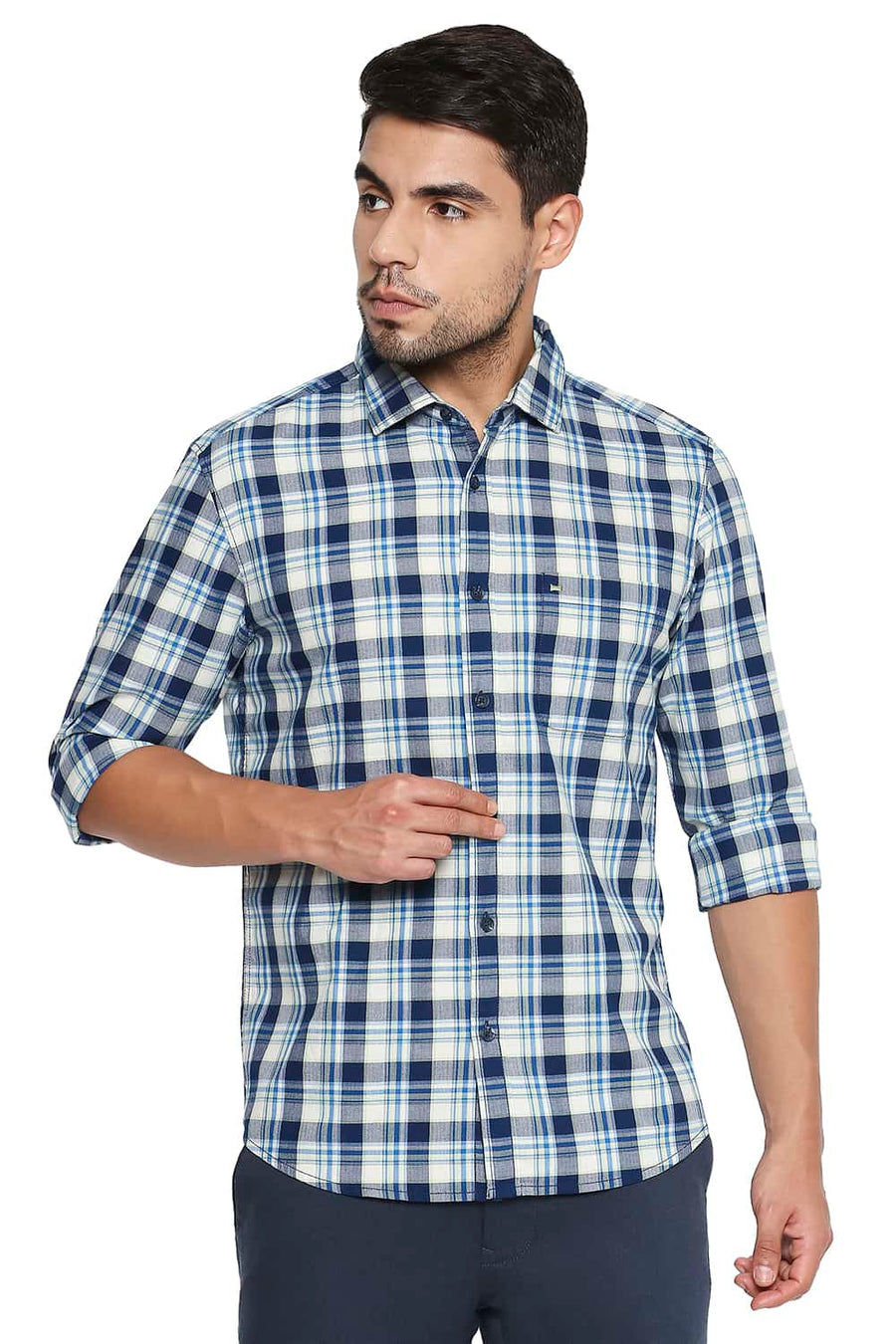 BASICS SLIM FIT BLUE OPAL CHECKS SHIRT
