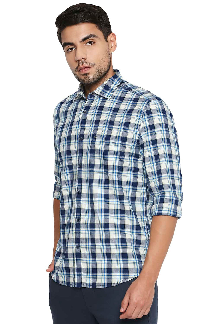 BASICS SLIM FIT BLUE OPAL CHECKS SHIRT