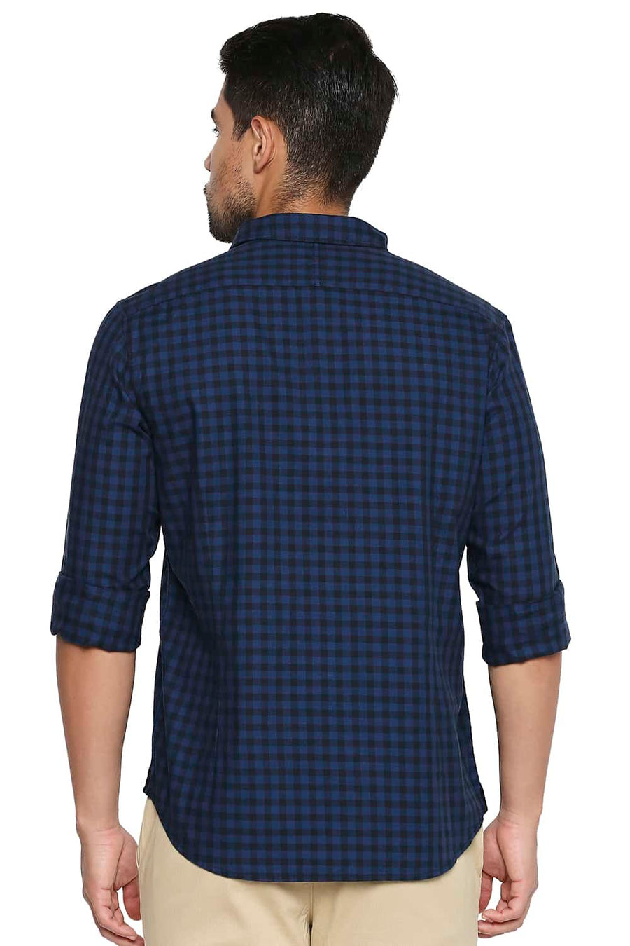 BASICS SLIM FIT COBALT BLUE CHECKS SHIRT