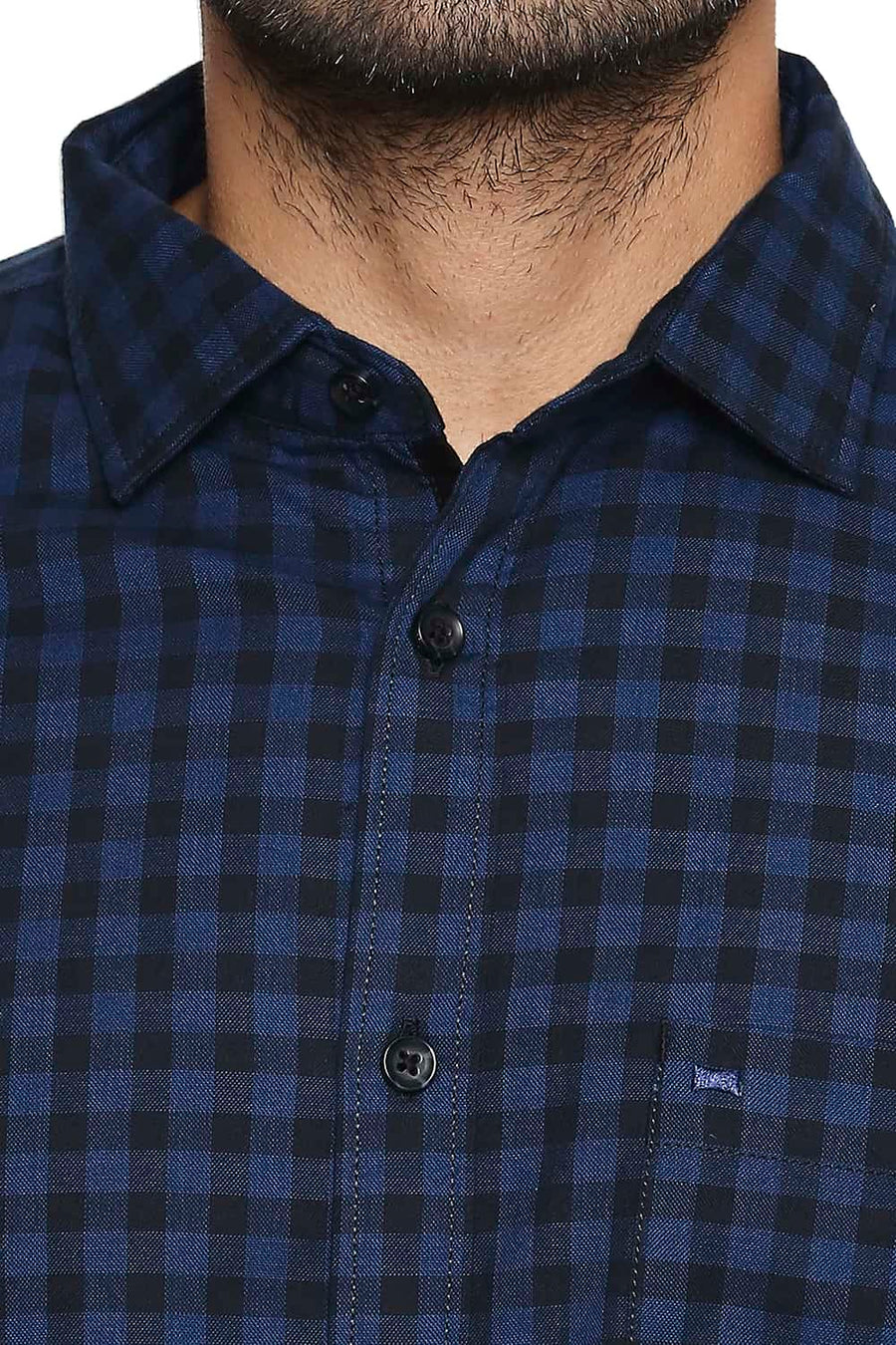 BASICS SLIM FIT COBALT BLUE CHECKS SHIRT