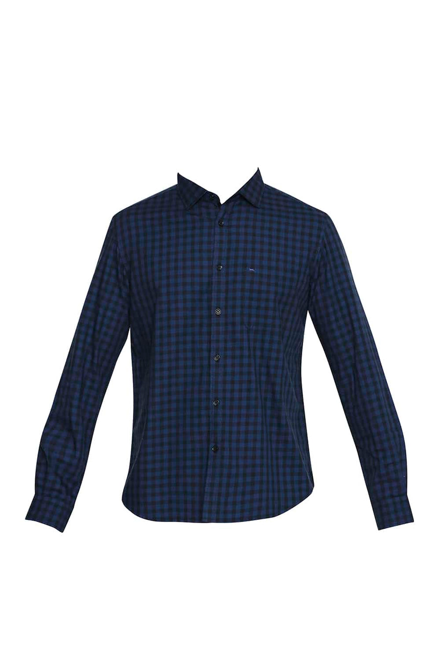BASICS SLIM FIT COBALT BLUE CHECKS SHIRT