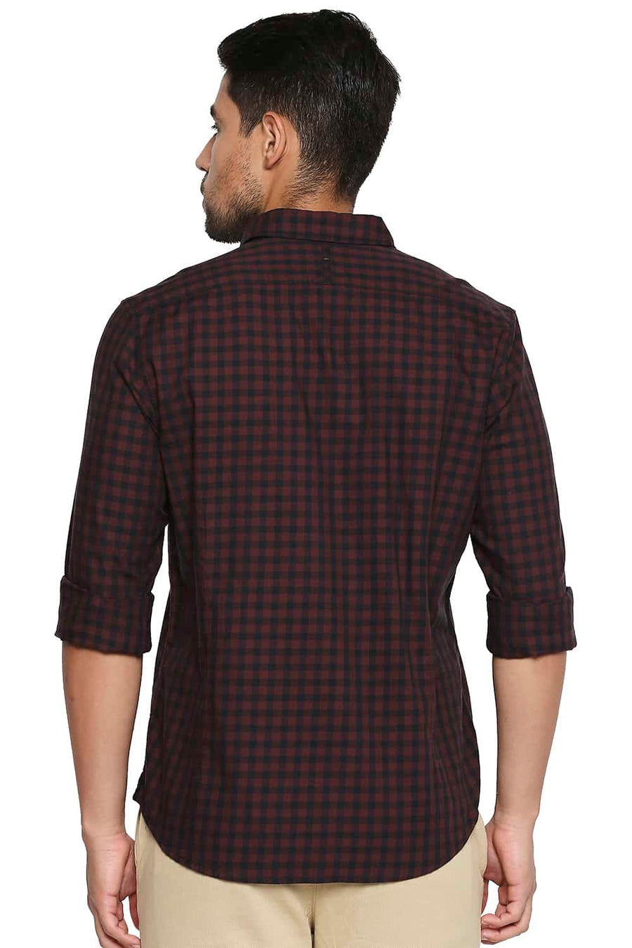 BASICS SLIM FIT RUBY MAROON CHECKS SHIRT