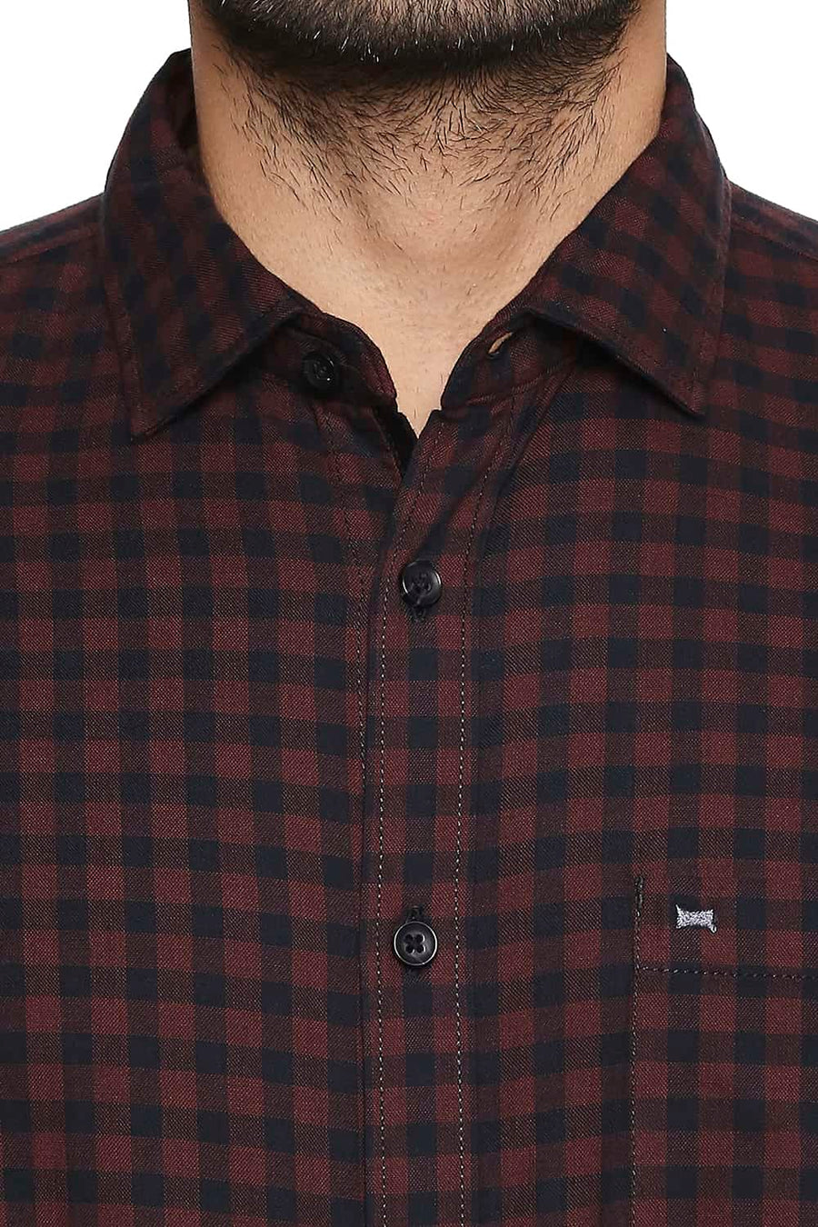 BASICS SLIM FIT RUBY MAROON CHECKS SHIRT