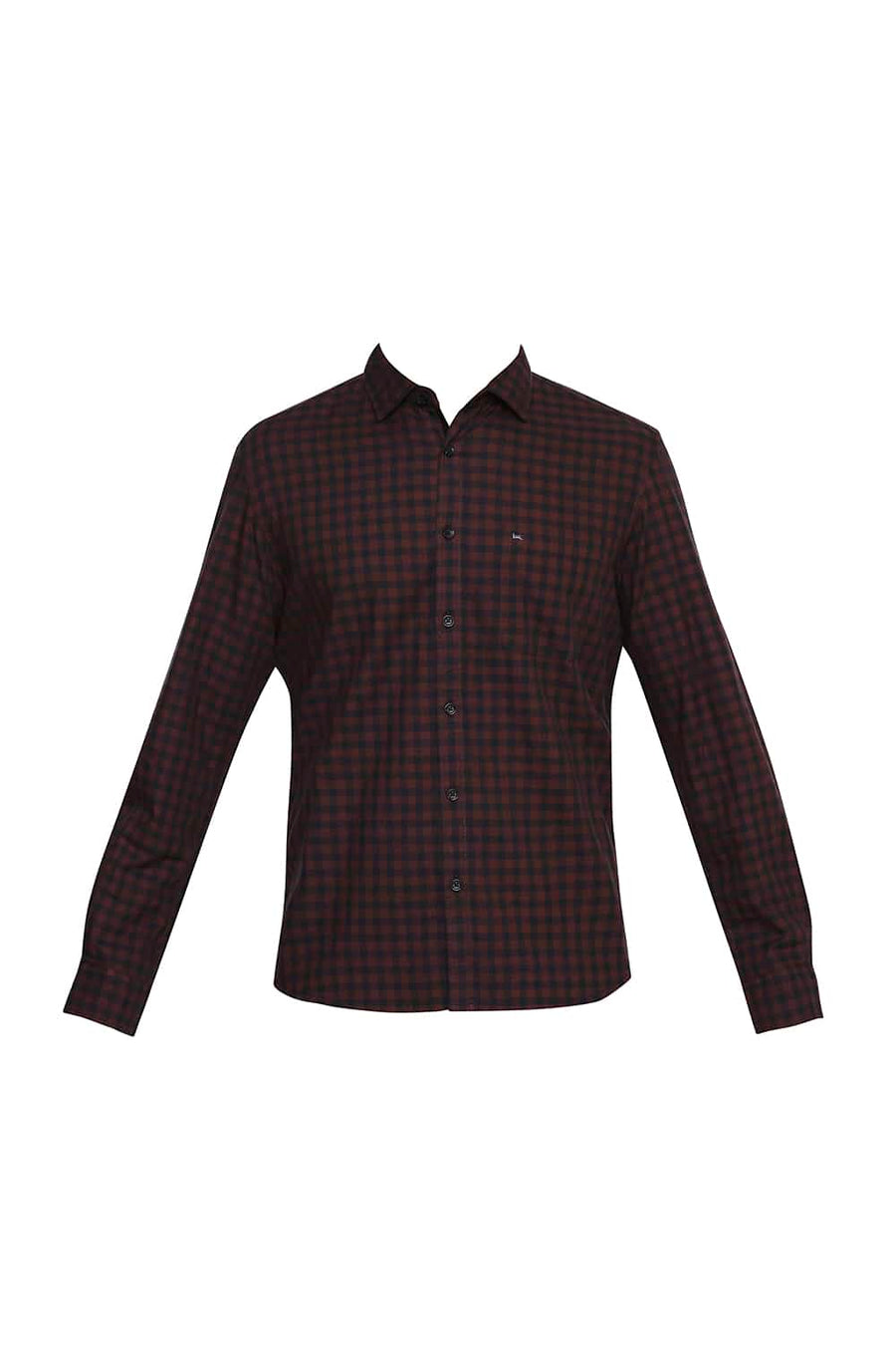 BASICS SLIM FIT RUBY MAROON CHECKS SHIRT