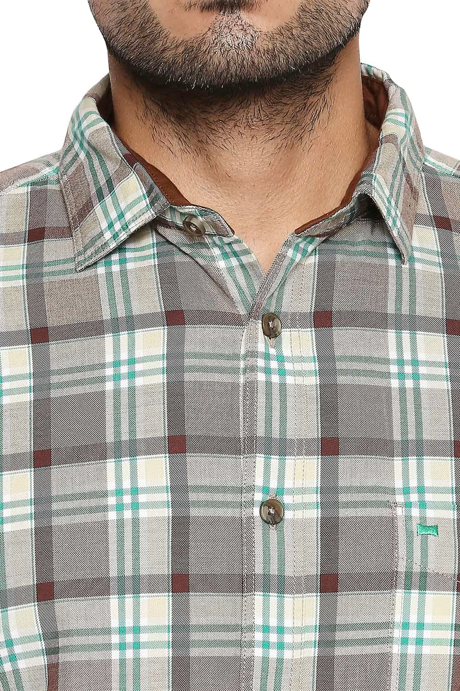 BASICS SLIM FIT WARM SAND CHECKS SHIRT