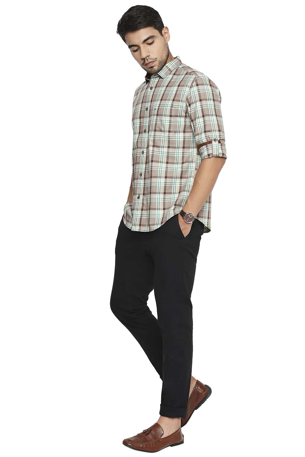 BASICS SLIM FIT CHECKS SHIRT