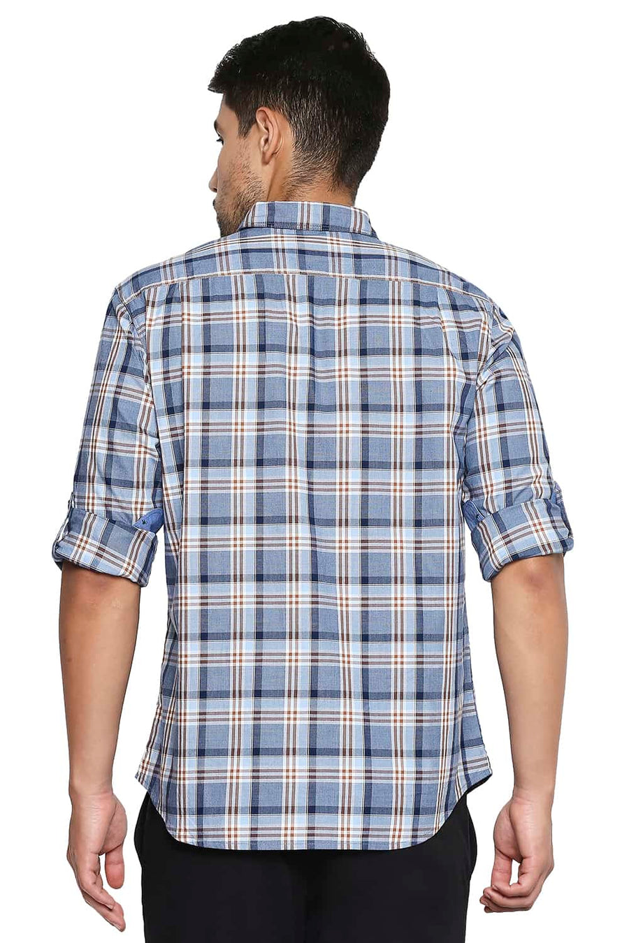 BASICS SLIM FIT ALLURE BLUE CHECKS SHIRT